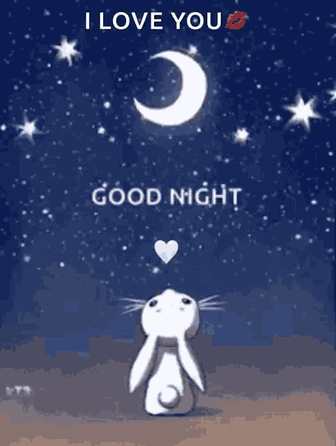 a rabbit is kissing the moon with the words " i love you good night "