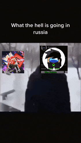 a person standing in the snow with the words what the hell is going in russia at the top