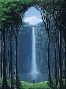 a waterfall in the middle of a forest