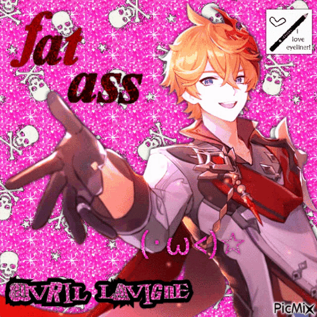 a picture of a anime character with the words fat ass on the bottom
