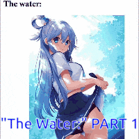 a picture of a girl with long blue hair and the words " the water " on the bottom
