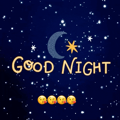 a picture of a crescent moon and stars with the words good night