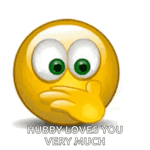 a cartoon smiley face is holding a red heart and saying hubby loves you very much