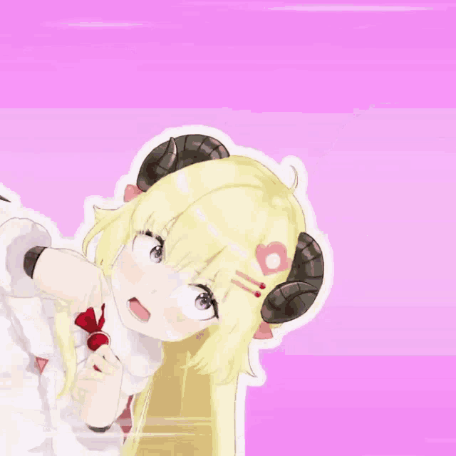 a couple of anime girls with horns on their heads are standing next to each other .