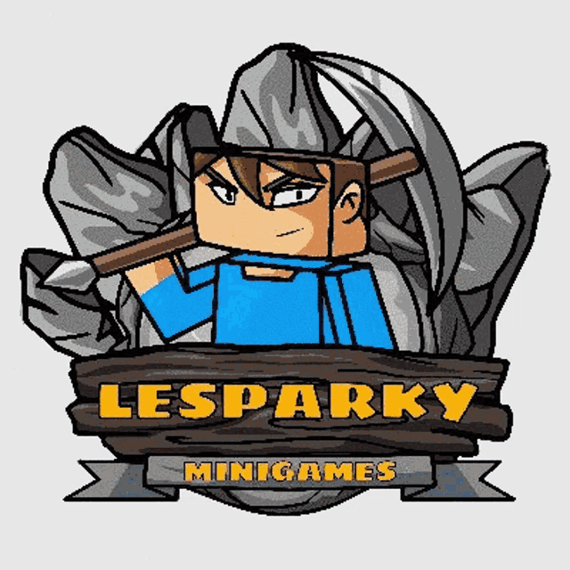 a logo for lesparky minigames shows a minecraft character