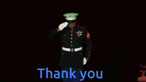 a man in a military uniform with the words thank you behind him