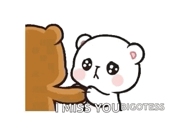 a cartoon of a teddy bear hugging another teddy bear and saying `` i miss you bigotess '' .