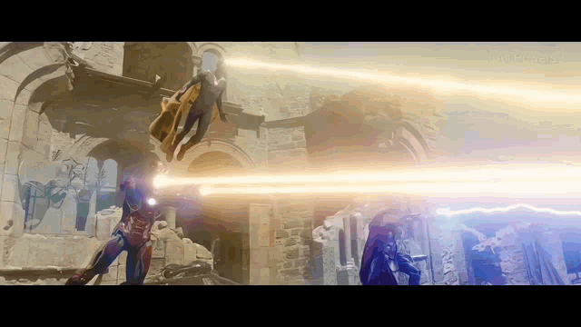a man in a superhero costume is shooting a lightning bolt