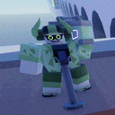 a cartoon character with horns is standing next to a pole holding a cell phone .