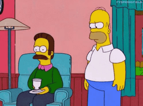 a cartoon of homer simpson and ned flanders standing next to each other