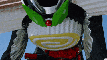 a robot with a yellow swirl on the chest