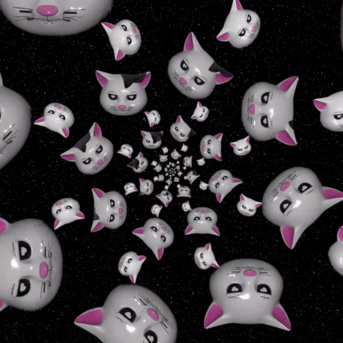 a kaleidoscope of white cats with pink ears and eyes