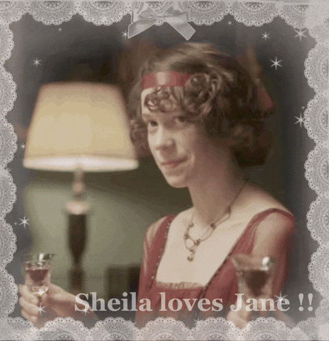 a picture of a woman with the words sheila loves jane written on it