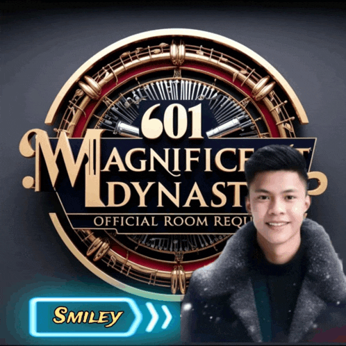 a man is standing in front of an advertisement for magnificent dynasty