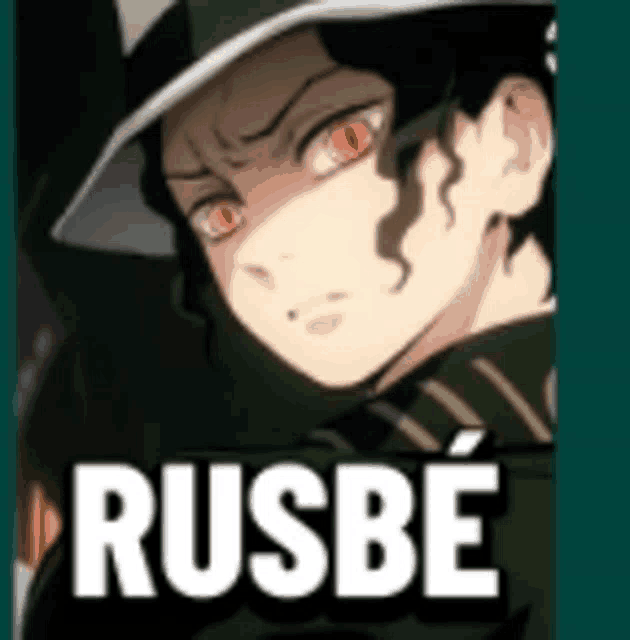 a picture of a man wearing a hat with the words rusbe on it