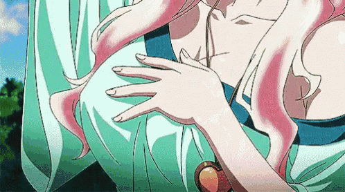 a close up of a woman 's breast in a cartoon .