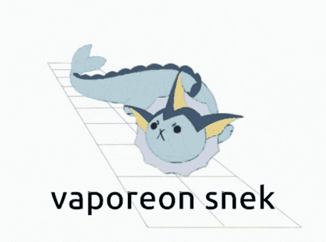 a drawing of a pokemon with the words vaporeon snek written below it