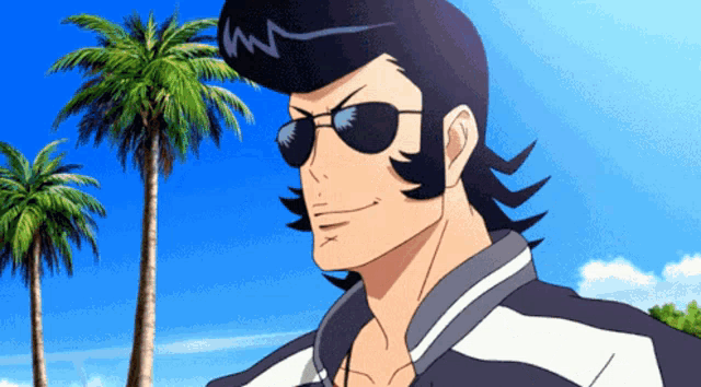a cartoon character wearing sunglasses and a hat with the letter m on it