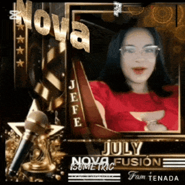 a picture of a woman in a red dress with the name nova on it