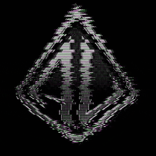 a black and white image of a person in a triangle on a black background