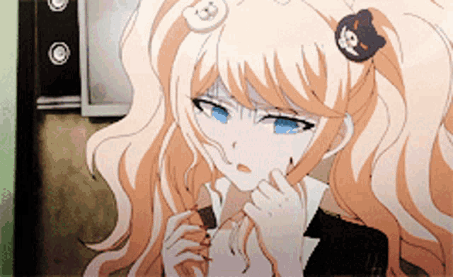 a cartoon girl with a badge on her head that says ' i 'm sorry '