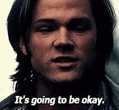a close up of a man 's face with the words `` it 's going to be okay '' written below him .