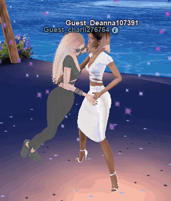 two women are dancing in a video game with the name guest deanna107391