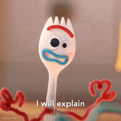 a plastic fork with googly eyes and mouth and the words i will explain below it