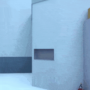 a 3d anime girl is standing in a room with a fire extinguisher .