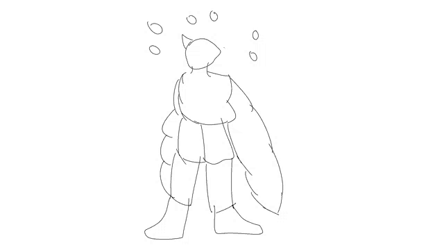 a line drawing of a person with a bird on their head
