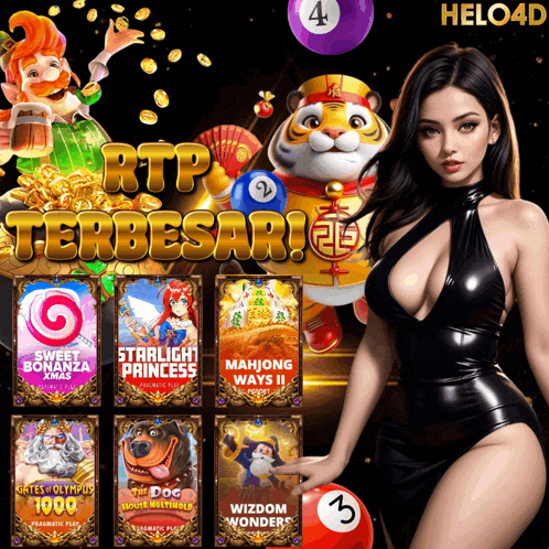 a woman holding a pool ball in front of a display of slot games
