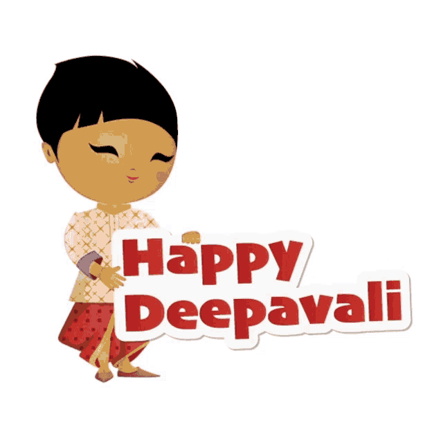 a cartoon character holding a sign that says happy deepavali