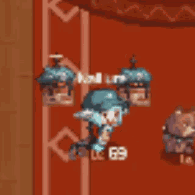 a group of cartoon characters are sitting on a red carpet .