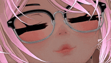 a girl with pink hair is wearing glasses