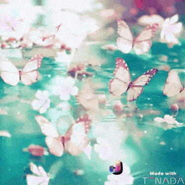 a picture of butterflies and flowers that was made with t-nada