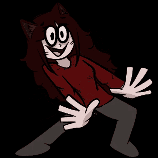 a cartoon of a girl with a cat ear wearing a red shirt