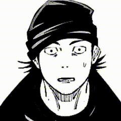 a black and white drawing of a man wearing a hat and making a funny face .