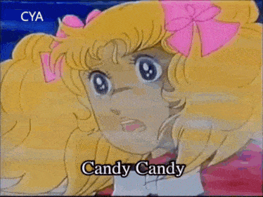 a picture of a girl with the words candy candy below her