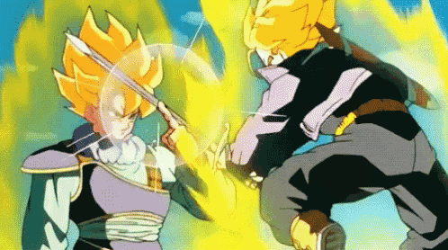 a cartoon of a man holding a sword standing next to another man