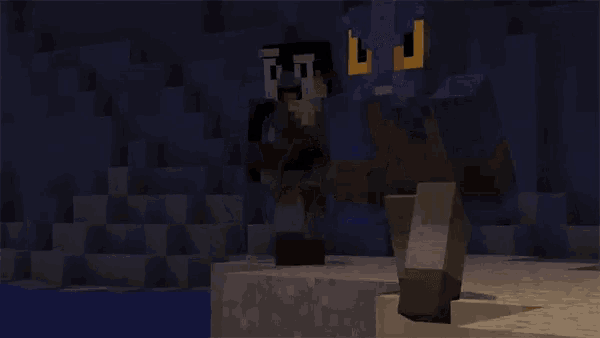a minecraft character is standing in front of a body of water at night