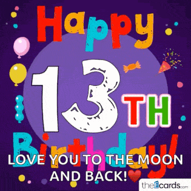 a colorful birthday card for a 13th birthday