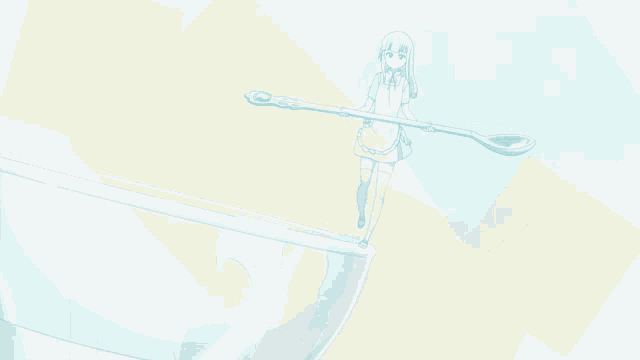 a drawing of a girl holding a long spoon