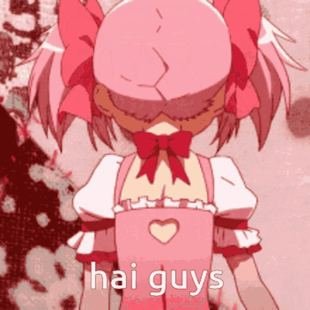 a picture of a girl with the words hai guys written below her
