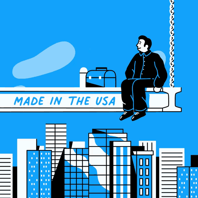 an illustration of a man sitting on a beam with the words made in the usa on it
