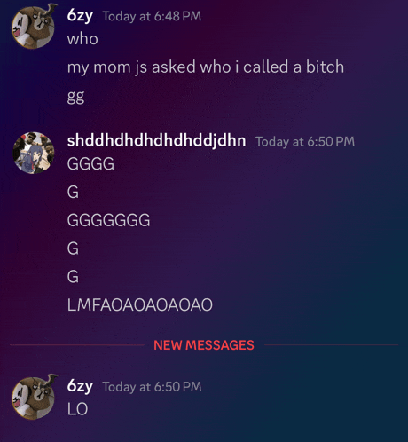 a screenshot of a conversation between 6zy and someone else