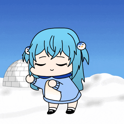 a drawing of a girl with blue hair and a penguin earring