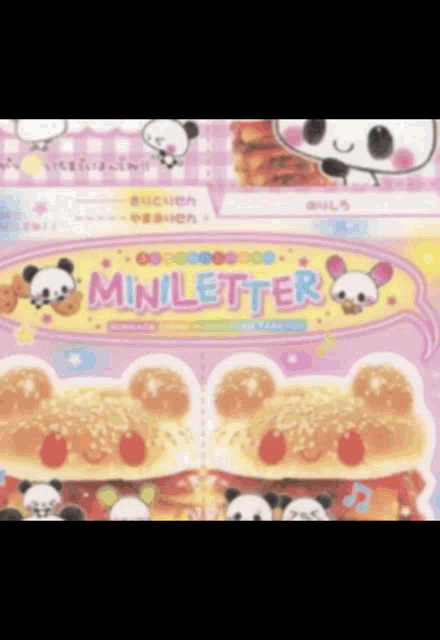 a pink and yellow miniletter with panda bears on the front
