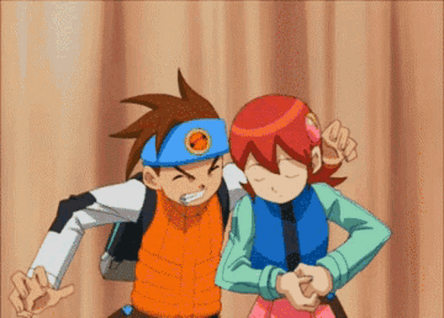 a boy and a girl are standing next to each other in an anime scene