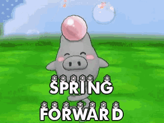 a cartoon pig with a bubble on its head and the words `` spring forward ''