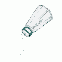 a salt shaker is pouring salt into the air .